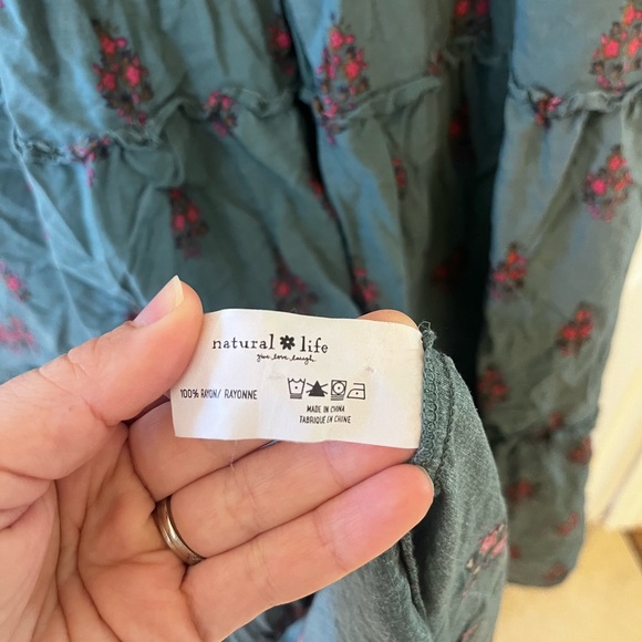 Natural Life Berkley Maxi Dress Teal Folk Floral Tiered Square Neckline - Picture 7 of 7